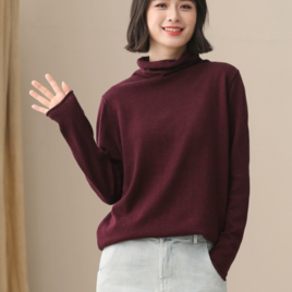 綿100%｜コットン ハイネック セーター 女 秋冬 けいとうぬい タートルネック ボリュームネック 肌触り最高