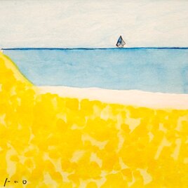 「春の海」原画 ※木製額縁入り（18㎝角）一点物 水彩 イラスト 北欧インテリア　 ¥14,800 税込