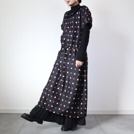 銘仙のウエストリボンの丸襟ワンピース（水玉・L）