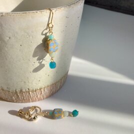 Blueアパタイトとオリジナルビーズ＊＊＊イヤリング(ピアス)＊＊＊一点物