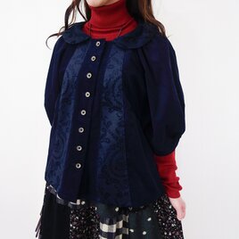 ネイビーダマスクとコーデュロイのドルマン羽織りジャケット