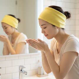 ふわふわフェルト風ターバン兼用イエロー ネックウォーマー細めで洗顔時にも最適です