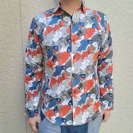 長袖和柄シャツ（鯉総柄図）