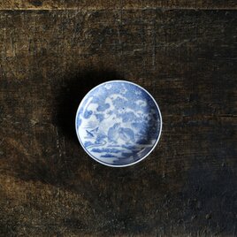 3匹の鶉◆細かな草花の絵。時代物　印判小皿　骨董/antiques 古民家　明治〜大正期