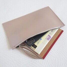 SALE開始～   《ゴートスキン》A６対応・フラットファスナーケース・パールベージュ・0334