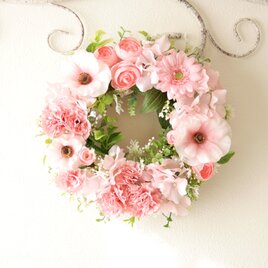 春色カーネーションのナチュラルフラワーリース［ピンク］