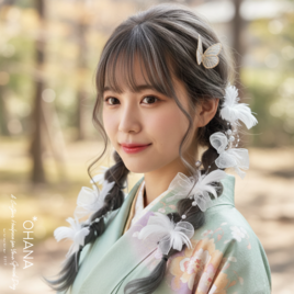 【ふんわり舞う蝶々と羽に包まれて】蝶々と羽の髪飾り 卒業式 袴 成人式 振袖 結婚式 七五三 シフォンリボン OHANA