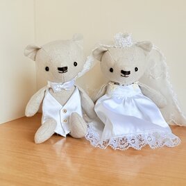 リネンのくまのぬいぐるみペア（ウェルカムドール・ウェルカムベア）ウエディング