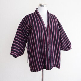 野良着 上っ張り 藍染 木綿 縞模様 昭和期｜古布・リメイク素材 ジャパンヴィンテージ