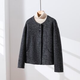 シンプルながらもおしゃれダブルフェースコート　ショートコート 　ダークグレー　260109-2