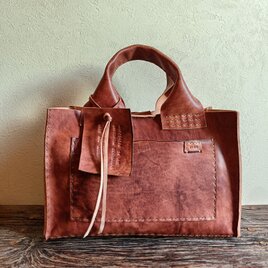 square tote　手塗りアンチックブラウン　馬ヌメ