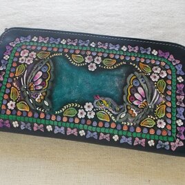 L型ファスナーウォレット　レザー　刻印＆拭き染め