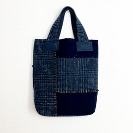 ネップツイード・グレンチェック & バスケットウィーブ・ツイード de フリンジコラージュ・トートバッグ