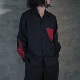 【完全一点物】メンズプレーンシャツ(ブラック×レッド)