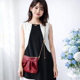 【ポーチ型お散歩ポシェット 】大人可愛い 3WAY ミニショルダーバッグ スマホポーチ 軽量PUレザー ボルドー