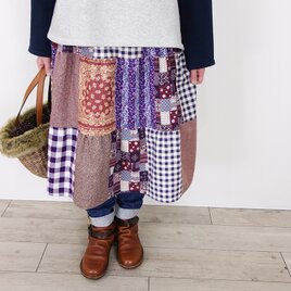 あたたかパッチティアードスカート☆ノーブル・カシス