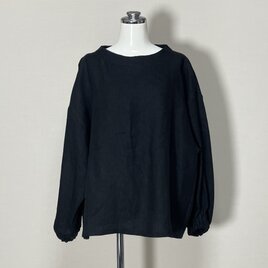 ★リネン★ボトルネックブラウス◆黒◆M・Ⅼ・LL（#25厚めの中厚ツイル、リネン100％）