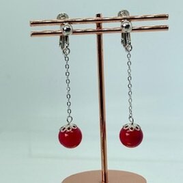 ３月誕生石!【イヤリング】チェーン・赤珊瑚・シルバー♪