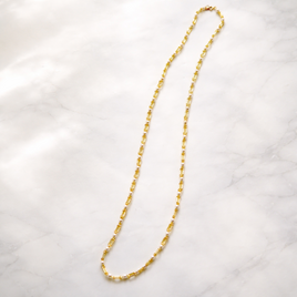 チェーン風ビーズとパールのネックレス・細ロング（ゴールド）【受注】
