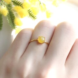 ミモザの指輪　イエローカルセドニー の一粒リング｜天然石｜ゴールド/シルバー ーMimosaー