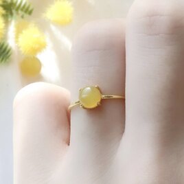 ミモザの指輪　イエローカルセドニー の一粒リング｜天然石｜ゴールド/シルバー ーMimosaー