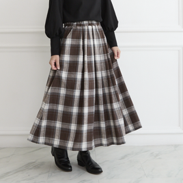 【丈調整できる✨】春まで◎肌触りよく温かみあるチェック柄 ウエストゴム フレアスカート　ブラウン　0770BR