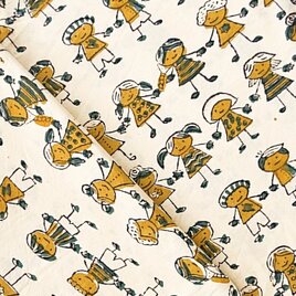 インド ブロックプリント生地 [50cm単位切売] バグルー キッズ グリーンXイエロー SA 子供柄 IF0440