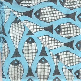 インド ブロックプリント生地 [50cm単位切売] ダブー フィッシュ ブルー SA 魚 さかな IF0451