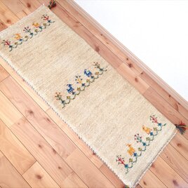 ペルシャ ギャッベ ミニランナー ラグ　113x42㎝　ヤギ　羊　生命の木　花　アイボリー　RJ16353s