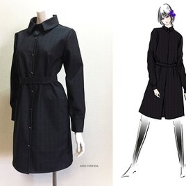 【1点もの・デザイン画付き】インポート製（ウール混）高級スーツ生地ワンピース（KOJI TOYODA）