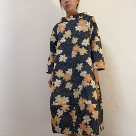 着物リメイク ハイネックバルーンワンピース（花）