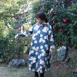 着物リメイク ハイネックバルーンワンピース（花）