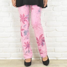 極上の穿き心地！ティアレ柄のストレートストレッチロングパンツ　ピンク