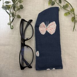 ＊＊ハンドメイドミナペルホネンメガネケースブルー蝶々普通サイズ