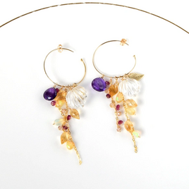 「紫の芽吹き」 ― Amethyst Bloom Hoopアメジストxシトリンxフープ着せ替えピアス14kgf