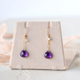 紫雫（しずく） ― 極上カット アメジスト マロンシェイプピアス14kgf