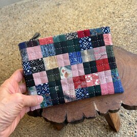 古布パッチワークのファスナーポーチ（カラフル）03002-10