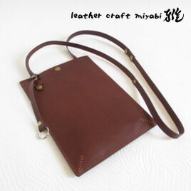手縫い☆《牛革》ワイドフラット・２WAYサコッシュ・ダークブラウン・スムース・081