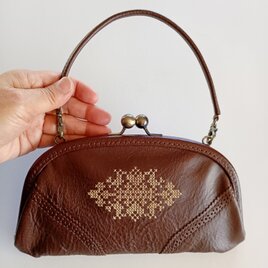 【受注制作】手刺繍入りイタリアンレザーのガマグチ長財布（薄型ガマグチLサイズ）