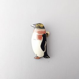 マフラーキガシラペンギン 漆ブローチ