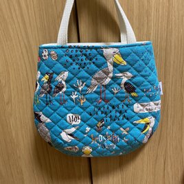 ラウンドトートバッグ　お散歩バッグ　ハシビロコウ　ターコイズ