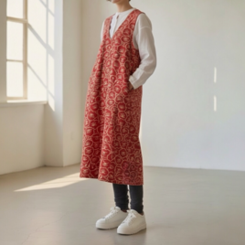 Aライン　ジャンパースカート【送料込み】着物リメイクリ　レッド