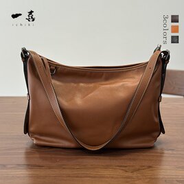 本革レザー  軽量  手作り 人気バッグ　ショルダーバッグ  通勤 大容量　シンプル 牛革　斜め掛け 　ブラウン　S15