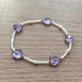 ハートアメジスト & ヴィンテージホワイト ブレスレット