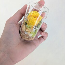 プリザーブドフラワー／黄色の薔薇と小花のミニガラスボトルギフト（幸せギフト♡）