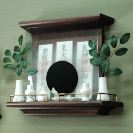 【 未来を拓く神棚　 神の鏡 】　三社宮神棚　ウォールナット無垢材　　モダン神棚 壁掛け型　ハンドメイドオリジナル商品
