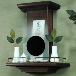 【 未来を拓く神棚　 神の鏡 】　一社宮神棚　ウォールナット無垢材　　モダン神棚 壁掛け型　ハンドメイドオリジナル商品