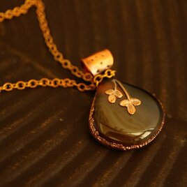 送料無料＊モンタナアゲート＊マロンカット＊若葉＊エレクトロフォーミング＊ネックレス＊E-15