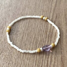 ピンクアメジスト & ベージュ ホワイト ブレスレット