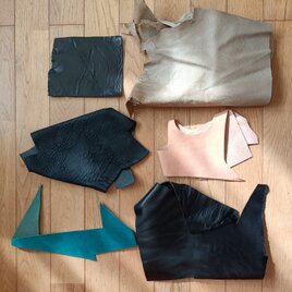 牛ヌメ革＆ピッグスキン ハギレセット6（特典付）